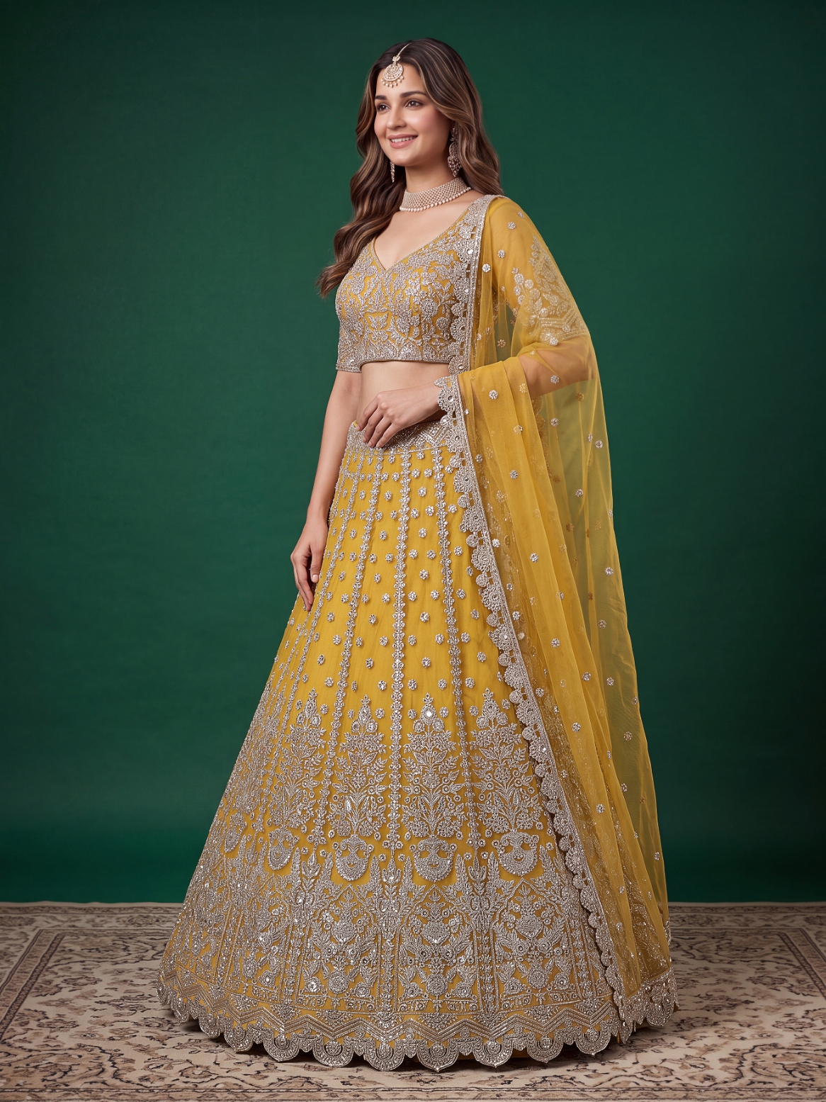 Yellow Zari Dori Soft Net Panelled Bridal Lehenga Choli