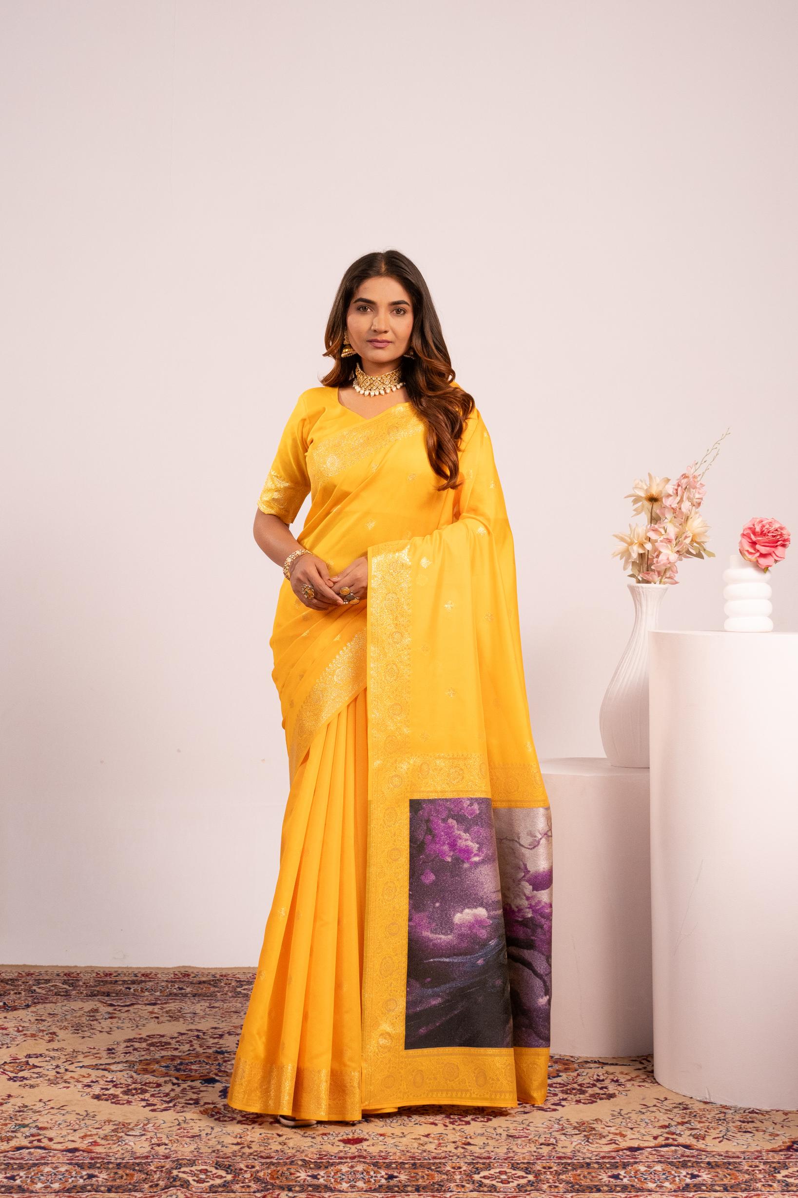 Yellow Zari Resham Designer Banarasi Silk Saree