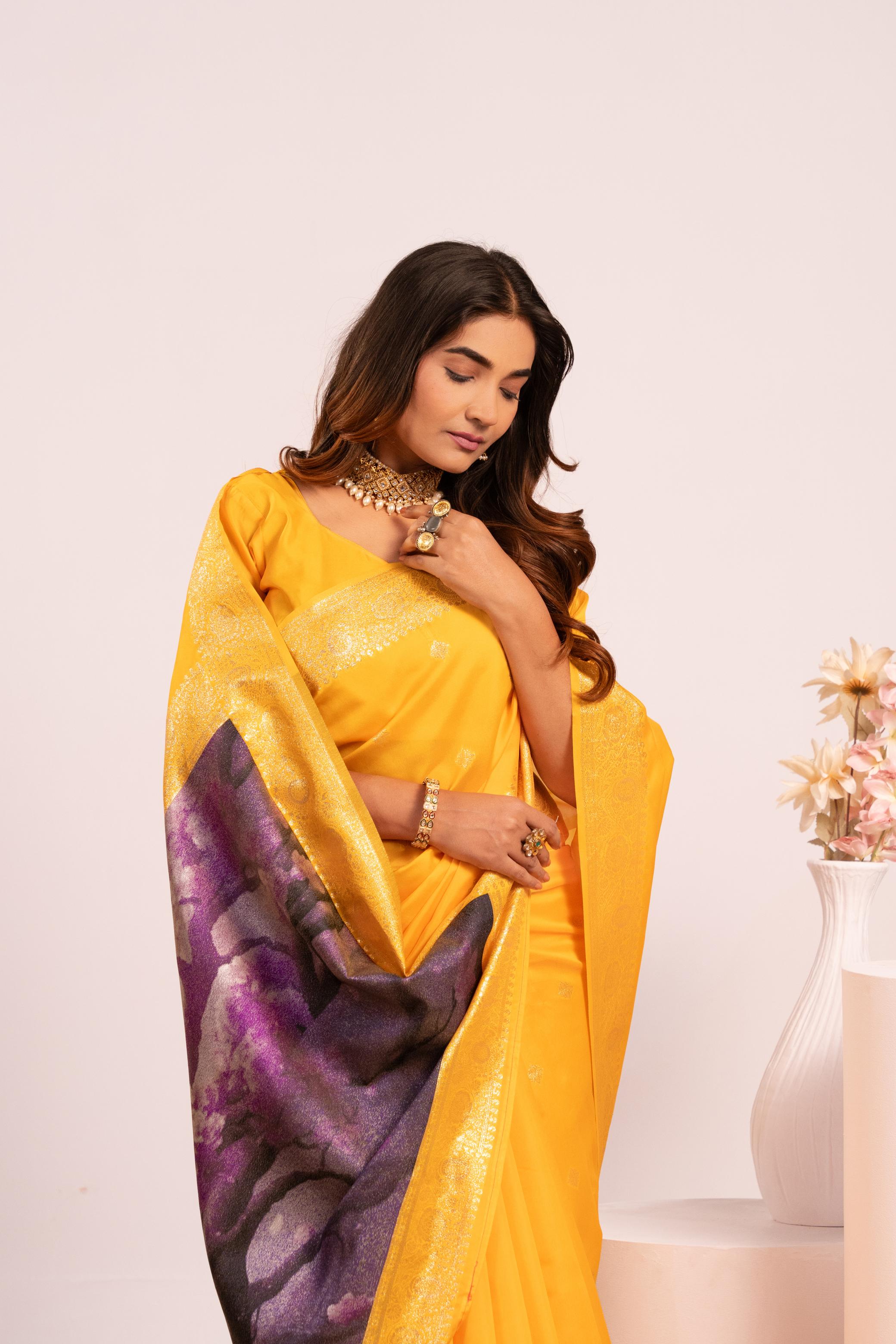 Yellow Zari Resham Designer Banarasi Silk Saree