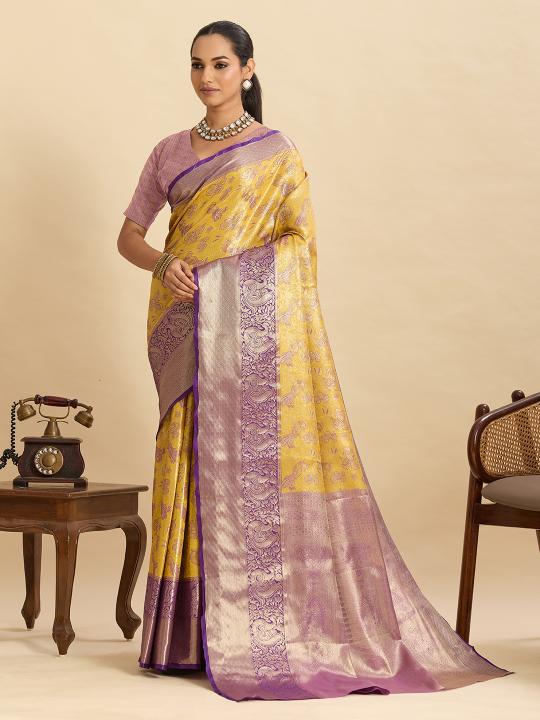 Yellow Zari Weave Silk Saree