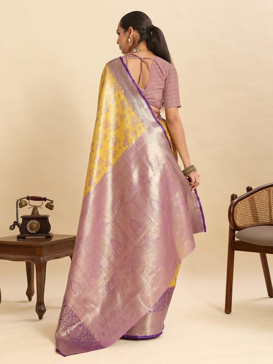 Yellow Zari Weave Silk Saree — alternate view