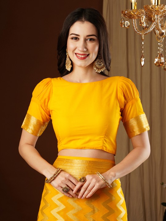 Yellow Zigzag Zari Woven Georgette Saree